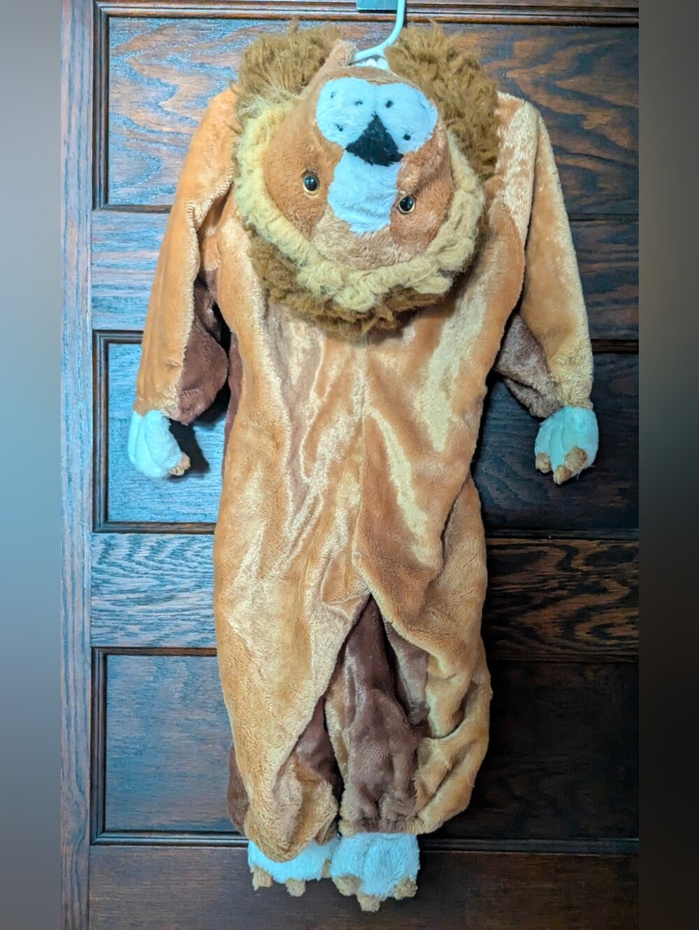 Kids Hooded Plush Lion Costume Brown & Cream W/Open Hands & Feet - Size 2/3T